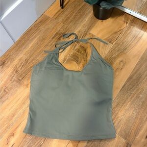 Olive Green Halter Neck Workout Top